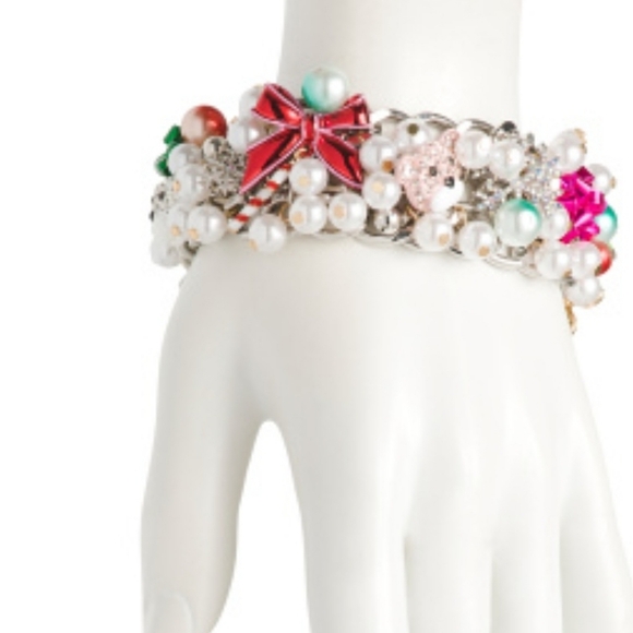 Betsey Johnson Christmas Baubles Bracelet Bows Beads Bears Snowflake - Picture 2 of 2